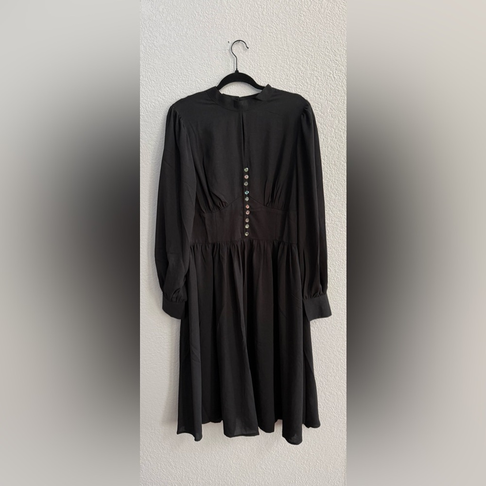 NWOT Unique Vintage Black Keyhole Swing Dress with Buttons - 1X